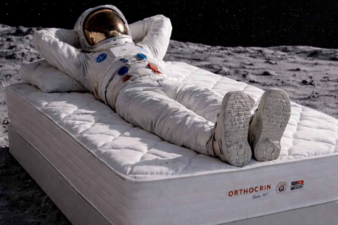 Astronauta descansa no colchão orthocrin aproveitando o hype do momento