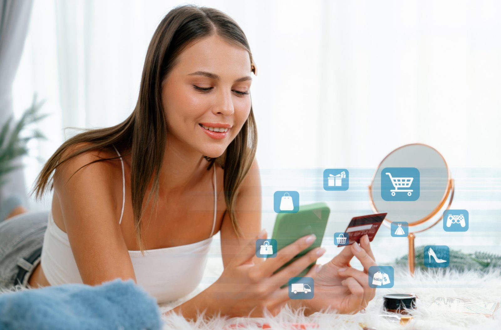 mulher fazendo compras pela rede social